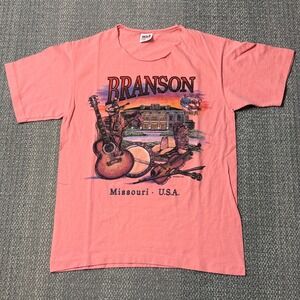 Vintage 90s Branson Missouri Western Tee Pink Chopped‎ Neck Medium